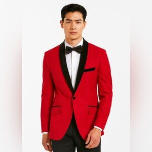 Tazio Italy Mens 44L Red Jacket Black Velvet Trim Tuxedo Blazer Holiday‎ Formal